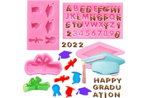 Doumeny 4Pcs Graduation Silicone Mold Set, Graduation Cap Baking Mold Diploma Graduate Fondant Mold Certificate Candy Mold Doctorial Hat Chocolate Mold Letters and Numbers Molds for Graduation Decor