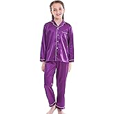 Mergorte Girls Boys Satin Long Sleeve Button-Down Pajamas Set Sleepwear Loungewear