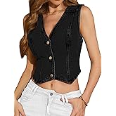 ELLEVEN Women’s Denim Vest V-Neck Crop Jean Vest Top Sleeveless Y2K Button Denim Jacket Summer Country Outfits