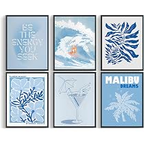 Amazon.com: QIYFFBN 6Pcs Blue Coastal Surf Cowgirl Wall Art ...