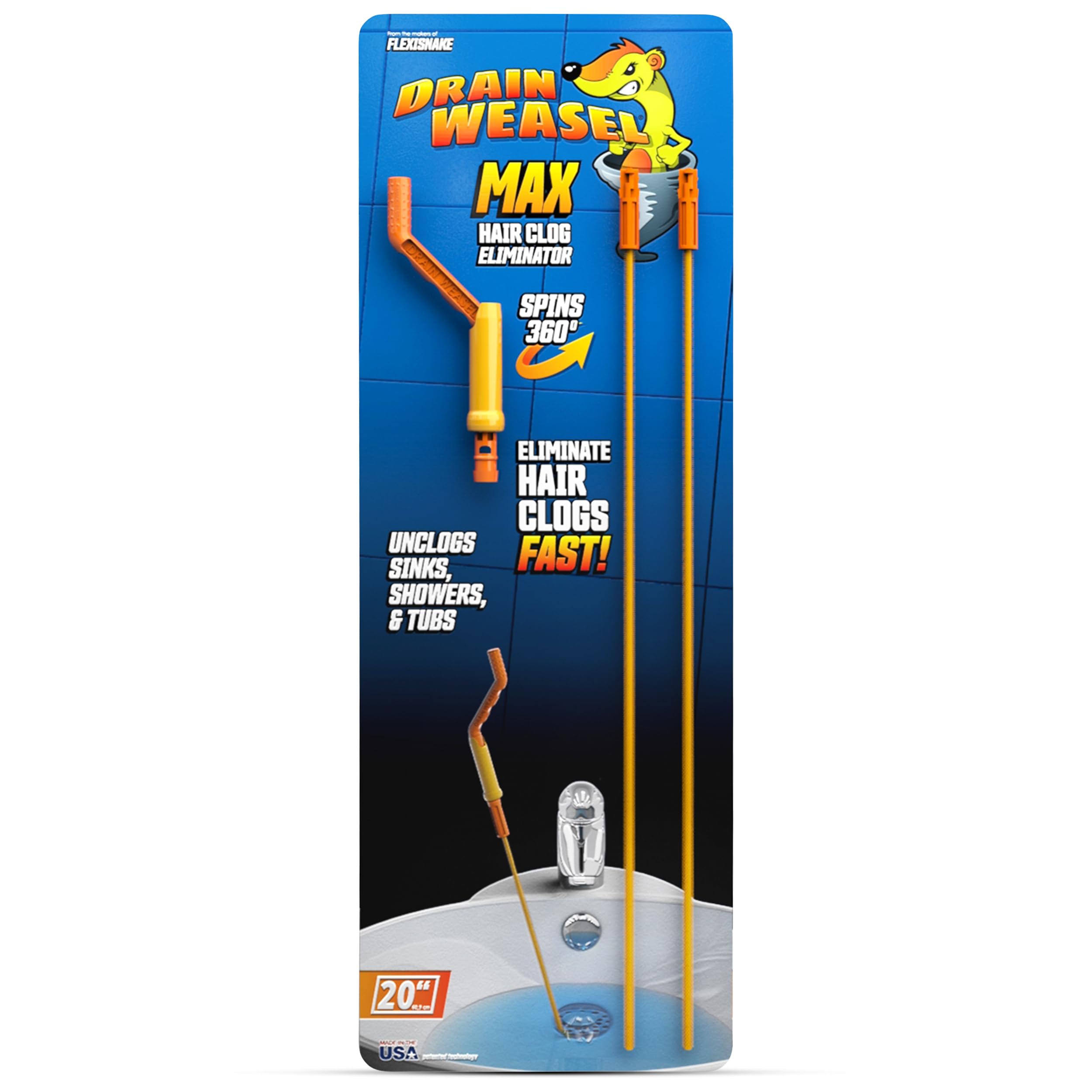 FlexiSnake Millipede Max Drain Clog Remover System - Includes 2 Micro-Hook Sink Snake Wands and 1 Crank Handle - Easy to Use and Reusable - Flexible Steel and Nylon Construction - Premium Quality