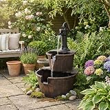 GardenKraft Rustic 2 Tier Garden Fountain Barrel Style with Built-In Pump view 4