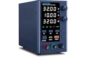 WANPTEK POWER DC Power Supply Variable 0-32V 0-10A Bench Power Supplies Adjustable with Memory Storage/USB-A&Type-C Fast Charge/OCP&Output Function /4-Digit LED Display/