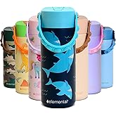 Elemental Insulated Kids Water Bottle, Stainless Steel Water Bottle with Straw Lid & Pop-It Handle, Leak-Proof Water Bottles for School, Boys or Girls, Travelling and Sports, 18oz - Sharks Ahoy