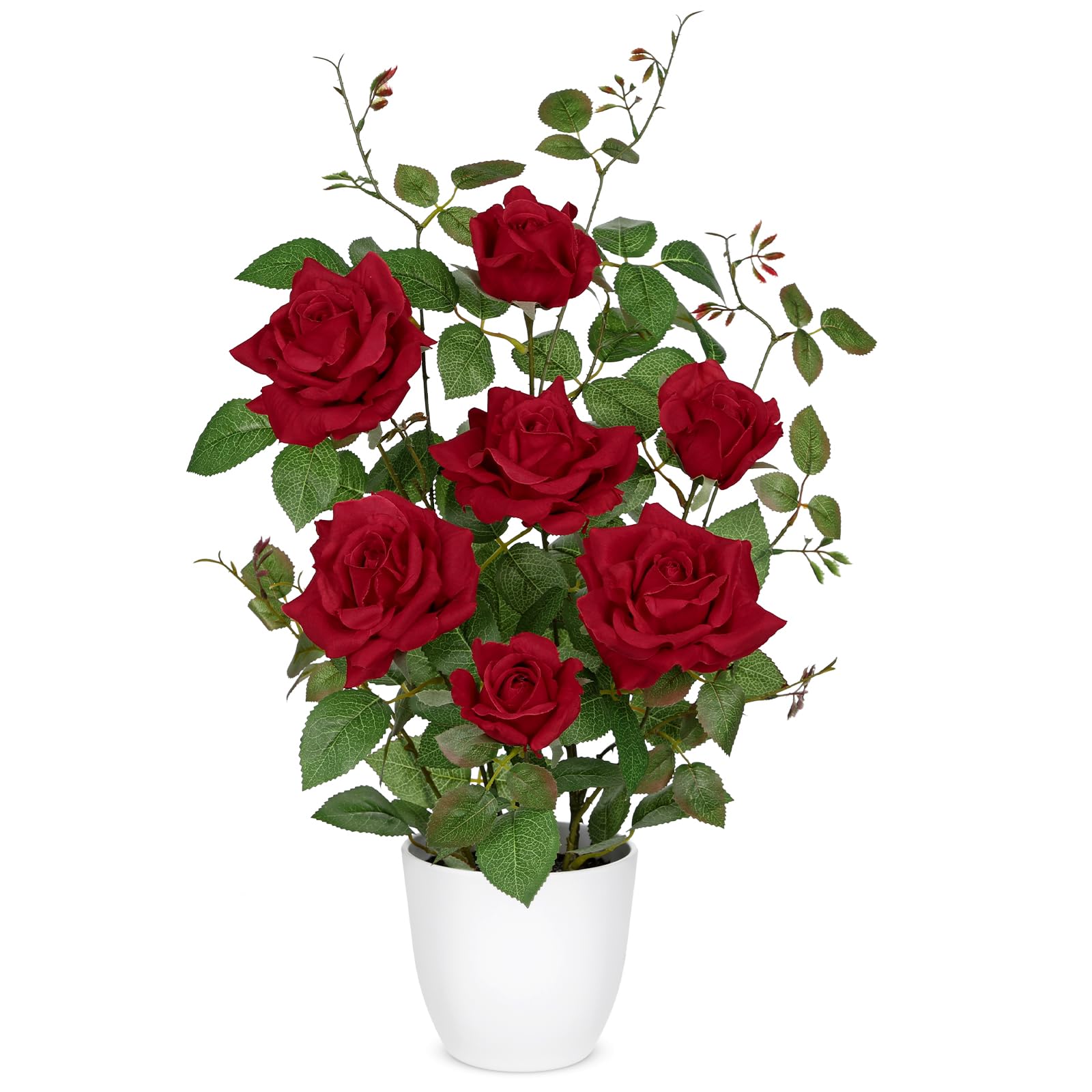 Photo 1 of Hollyone Red Fake Roses Artificial Flowers in Pot 23.6" Small Roses Tree Indoor Outdoor Faux Plants & Flowers Rose Silk Flowers Potted Plant Artificial Rose Floral Arrangement Shelf Desk Home Decor