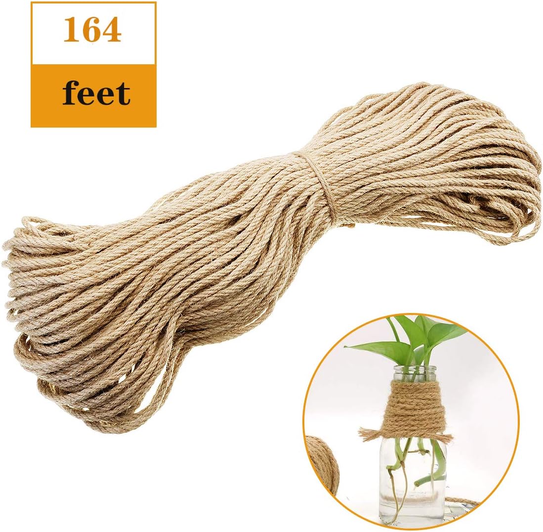 164 Feet Natural Thick Jute Twine, 10mm Hemp Rope Cord, Strong Jute Twine String for DIY Crafts Gardening Hammock Home Decorating Gift Wrapping Cat Scratch Post