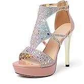 Eldof High Heeled Sandals for Women, Open Toe Strappy Platform Sandals, Cutout Gladiator Heels with Rinestones, Pumps Shoes for Dress Party Evening Summer