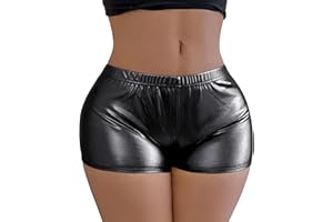 VENDAU Metallic Dance Shorts for Women - Disco Nightclub Yoga Short High Waist Booty Shorts Dance Festival Shiny Rave Bottoms