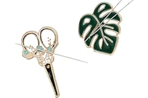 NWSRAYU 2 Pieces Needle Minder Palm Leaf and Scissor Needle Pins Holders Needles Nanny with Magnet for Cross Stitch Embroidery Accessories