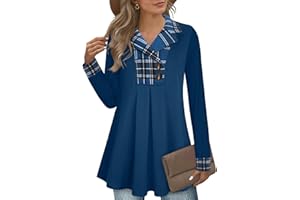 GUUKA 2024 Women's Swing Tunic Notch Collar Ladies Button Sweatshirt Long Sleeve Pullover Shirt Tops