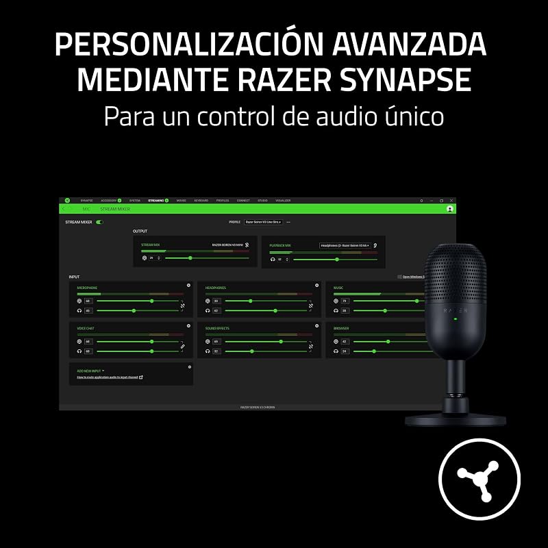 Razer seiren v3 mini - microfone usb ultracompacto - microfone condensador de 14 mm (padrão de captação supercardióide, sensor tap-to-mute com indicador led, amortecedor integrado) preto