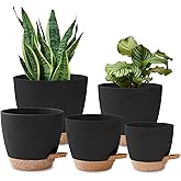 5 Pack Plant Pots Indoor 7/6.5/6/5.5/5 Inch Flower Pots Self Watering Planters for Indoor Plants with Drainage Hole Plastic P