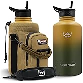 NATURE PIONEOR Insulated Water Bottles with Straw - 64oz Stainless Steel Vacuum Bottle with Holder/Carrier/Sleeve - Reusable 18/8 Food Grade Half Gallon Water Jug