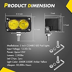 ANGU-OFFROAD Yellow LED Combo Lights, 2PCS 3Inch