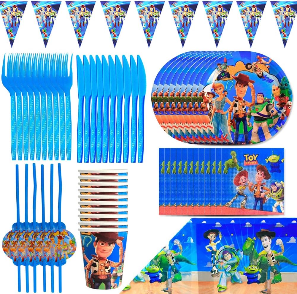 Kit De Vajilla Desechable, BAIBEI Decoraciones Cumpleaños Kit Para Mesa De Fiesta Toy Story 4 Theme Gaming Artículos De Fiesta Desechables Complete Party Supplies Kit Baby Shower