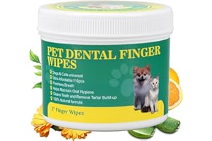 OPULA 110Pcs Dog Teeth Cleaning Finger Wipes, Pet Dental Wipes for Cats & Dogs, Dog Teeth Cleaner, Freshen Breath, Reduce Plaque & Tartar, All Natural Formulated Dog Dental Care Wipes