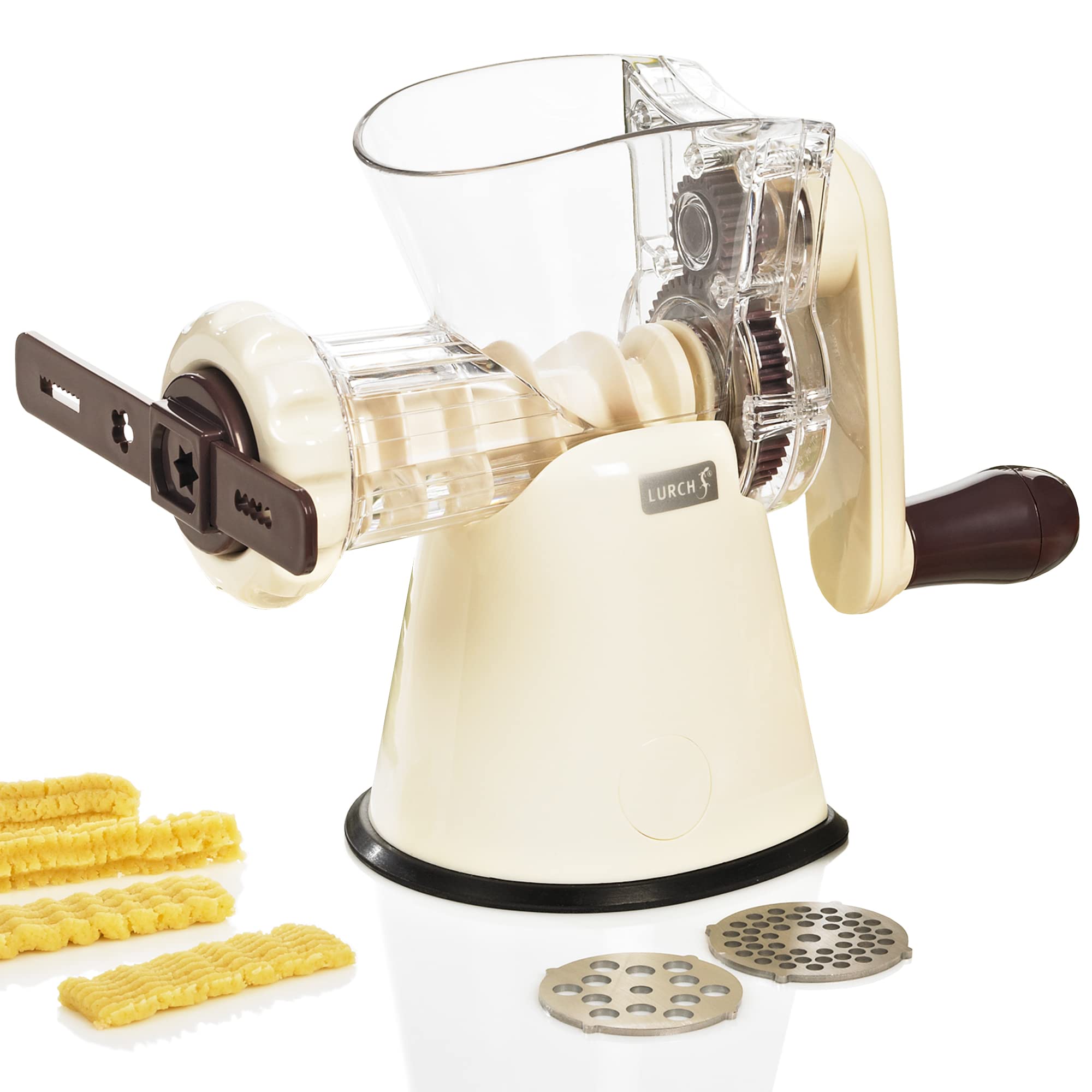 Lurch 1-Piece Meat Mincer with Cookie Press Attachment, Cream/Purple