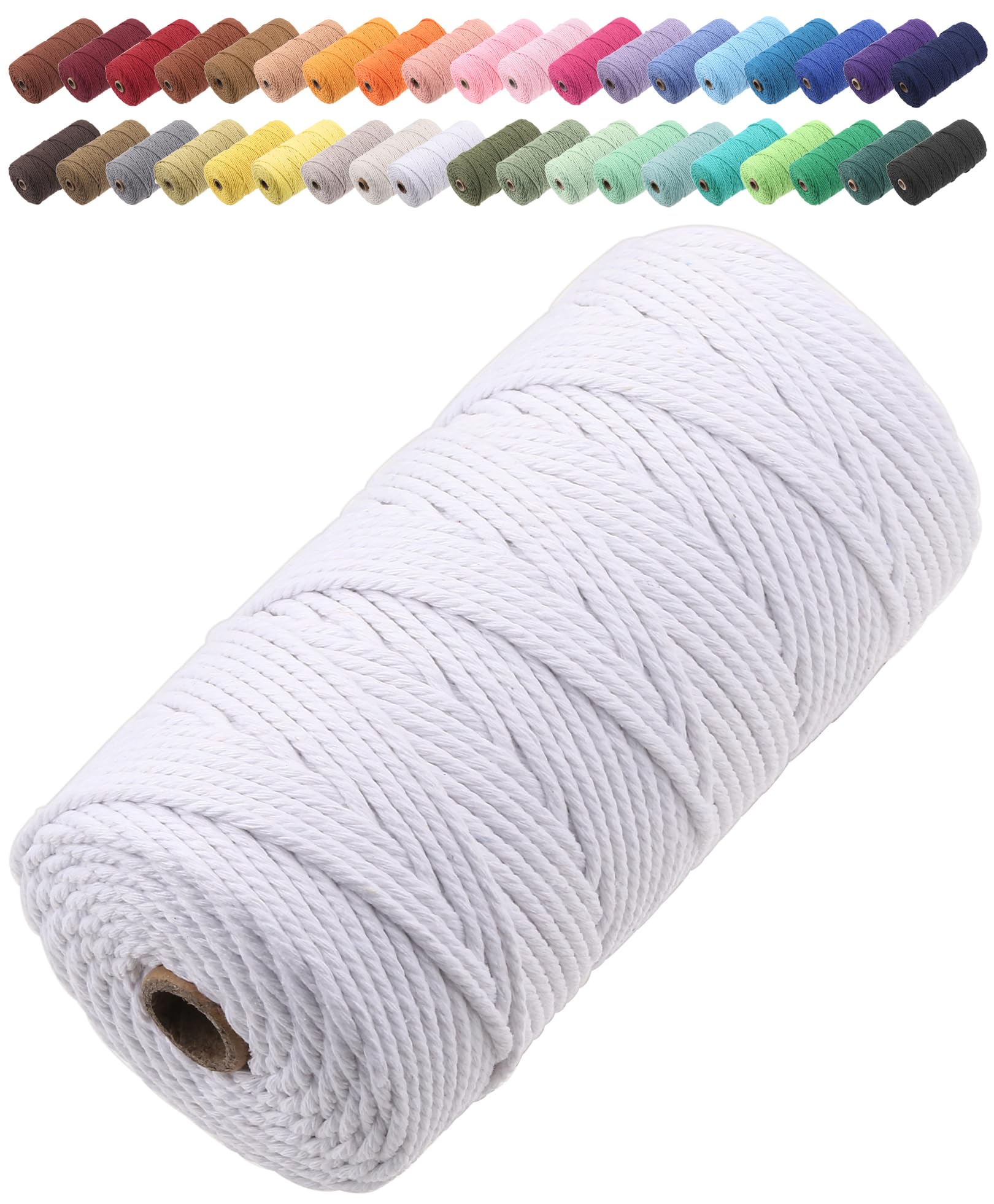 GOHOF Macrame Cord 3mm x 150m Premium Cotton Macrame Rope, 4 Strand Twisted Soft Cotton Cord, One of The Most Perfect Materials for Macrame Art, Cotton String Without Chemicals (White) — image 1
