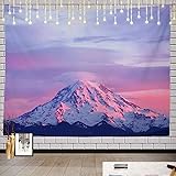 Batmerry Pink Sunset Tapestry, Mount Rainier National Park at Sunset Picnic Mat Hippie Trippy Tapestry Wall Art Meditation Decor for Bedroom Living Room, 59.1 x 82.7 Inches, Pink Purple