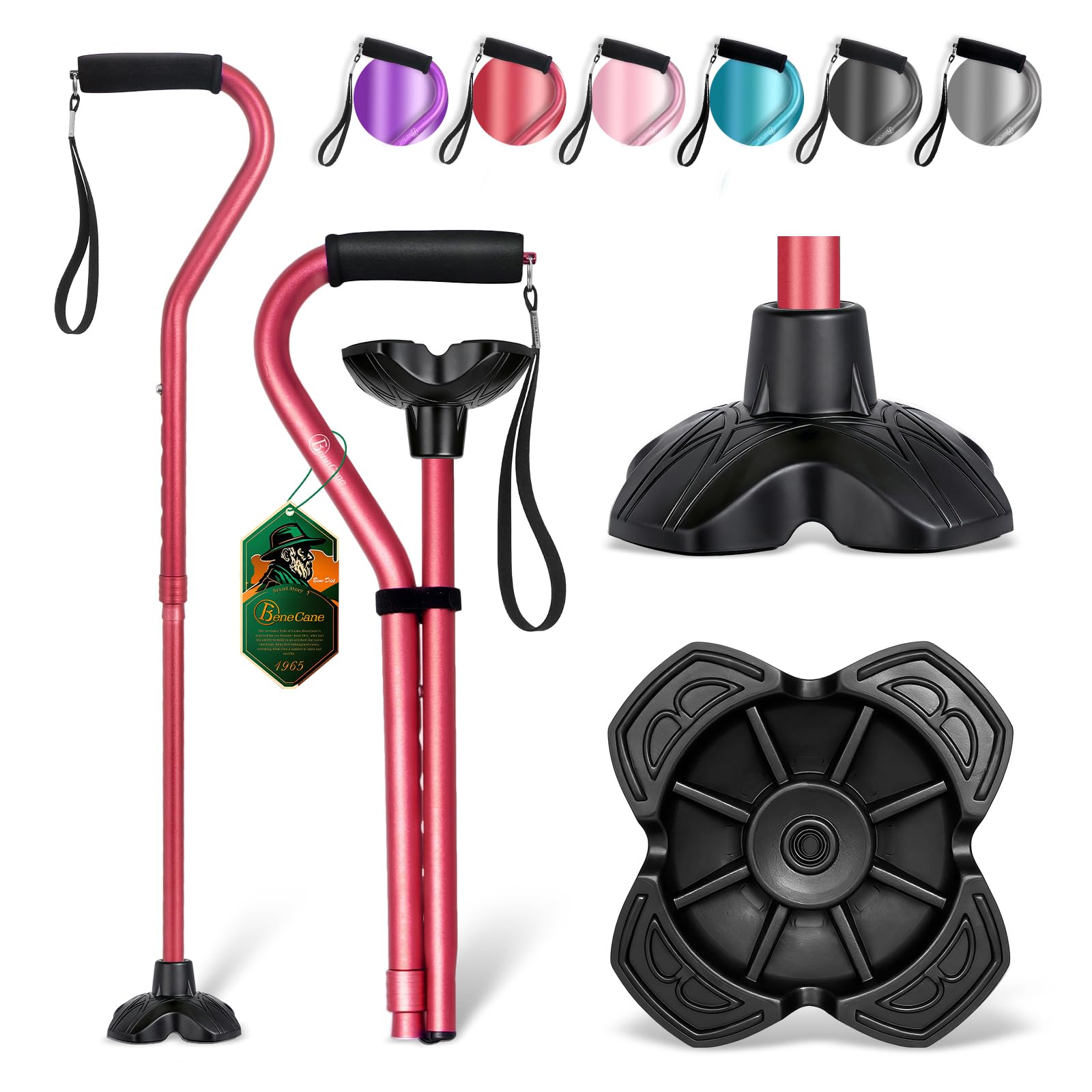 BeneCane Walking Cane Adjustable Cane with Offset Soft Cushioned Handle for Men & Women Lightweight Comfortable Stability Base Mobility Aid for Men Women and Seniors