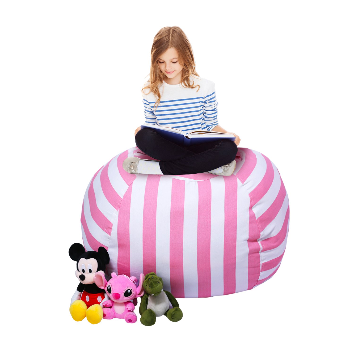 Yotree Stuffed Animal Storage Bean Bag Chair Useful Extra Large Kids Toy Organizer Clean up the Room and Put Those Critters in Order(Pink Stripes)