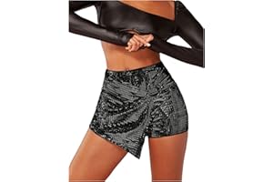 SHENHE Women's Glitter Shiny Shorts O Ring Wrap Skort Skirt Party Rave Sparkle Shorts