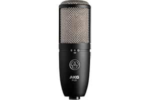 AKG Pro Audio P420 Multi-Pattern Condenser Microphone with Shock Mount and Case. Great for ensemble recording, grand piano, woodwind, brass instruments, drums and percussion. Black and Gold.