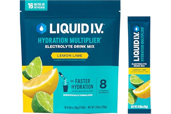 Liquid I.V.® Hydration Multiplier® - Lemon Lime - Hydration Powder Packets | Electrolyte Drink Mix | Easy Open Single-Serving Stick | Non-GMO | 16 Servings (Pack of 1)