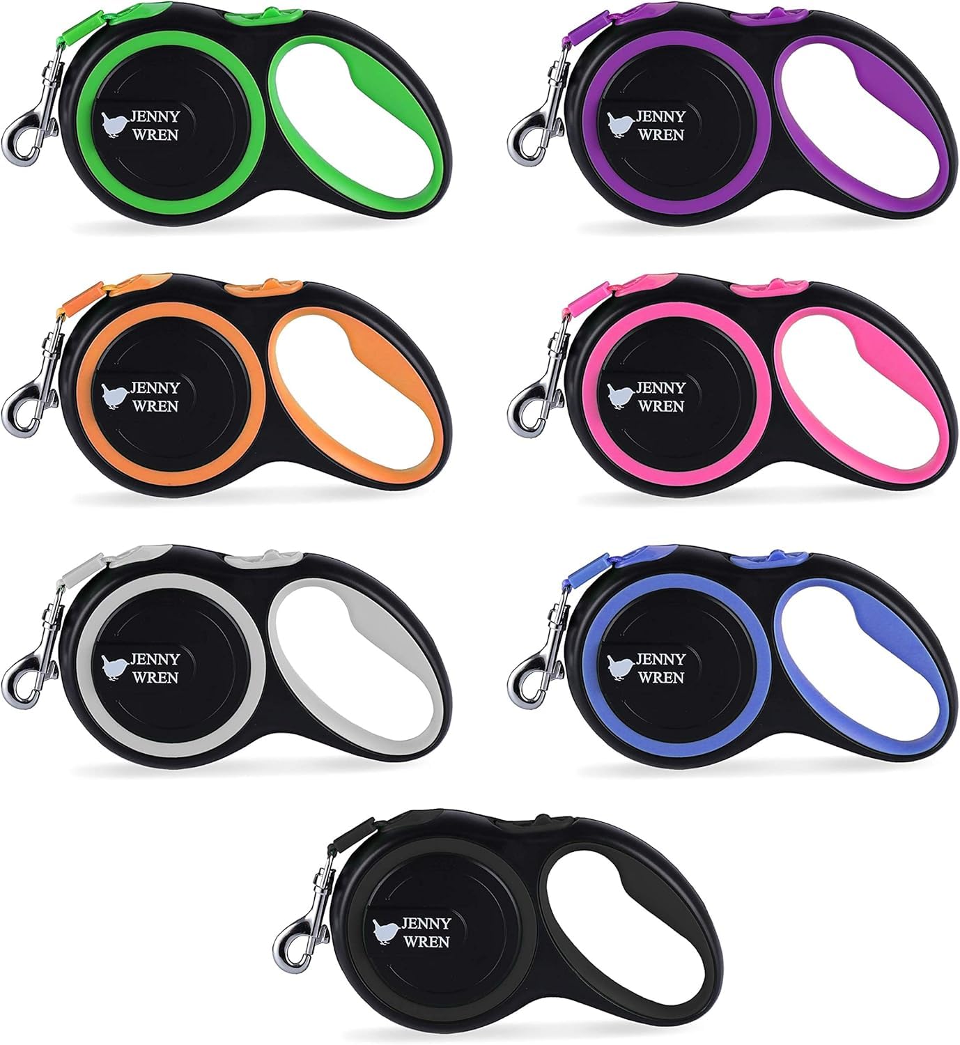 Jenny Wren Tangle-Free, Retractable Dog Lead with Anti-Slip Handle; 8M / 26FT Reflective Strong Nylon Tape/Ribbon; One-Handed Brake, Pause, Lock Purple