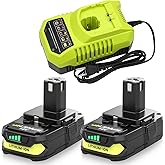 2PACK 3.6Ah Lithium Battery Replacement for Ryobi 18V Battery and P117 Charger Combo Compatible with Ryobi Battery and Charger 18 Volt P102 P103 P104 P107 P108 P109 Cordless Power Tools (Green)