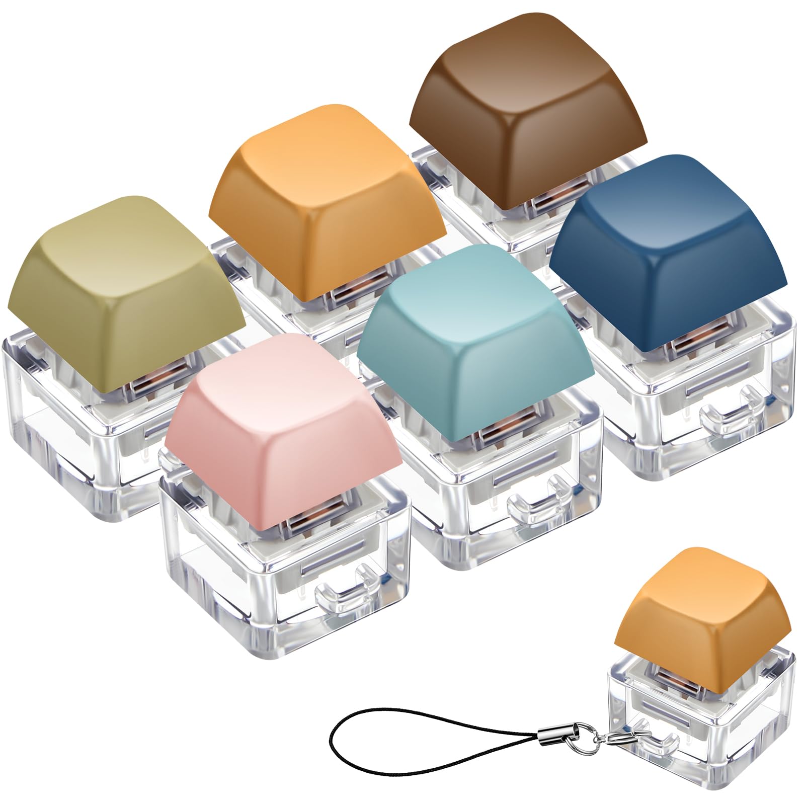 Taiyin 6 Pcs Keyboard Toy Clicker Keyboard Fidget Keychain Decompression Toys Button Stress Relief Gifts for Adult to Relief Stress Pass The Time (Morandi)