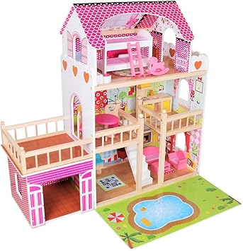 wooden dollhouse with garage