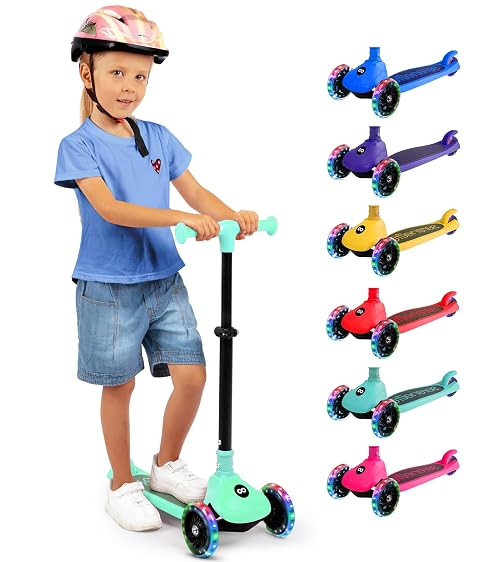 SereneLife 3 Wheel Kids Scooter, Kick Scooter with/without Foldable Seat, Light-Up LED Wheels, Adjustable Handlebar, Lean to Steer, Ideal for Toddlers Boys and Girls Age 3+, Up to 50Kg