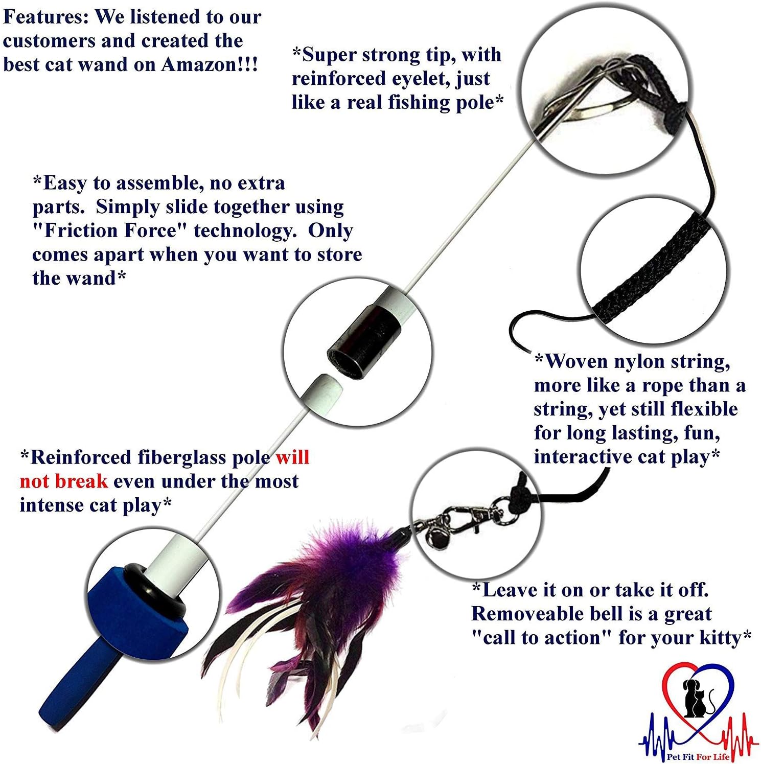 Pet Fit For Life Multi Feather Teaser and Exerciser for Cat and Kitten - Cat Toy Interactive Cat Wand : Pet Supplies
