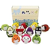 PoccroToys 12pcs Positive Mini Crochet Fruits Bulk with Stand Cheer Up Support Handmade Strawberry Doll for Women Men Mom Funny Decor Desk Office Coworker Inspirational