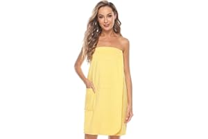 Knuffnee Women's Bath Wrap Velcro Towel Adjustable Shower Wrap Spa Body Towel Wraps Yellow XL
