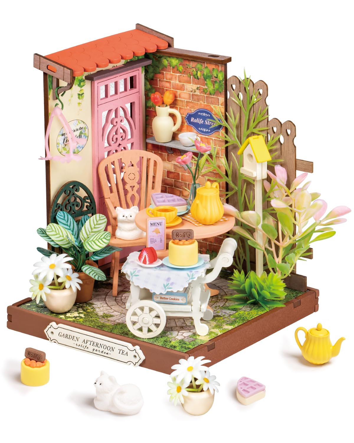 Rolife DIY Miniature House Kit Model Kits for Adults to Build Home Desk Bookshelf Decoration Fancy Tea Yard Craft Kits for Adults Gift Idea For Girls Boys Kids DS038