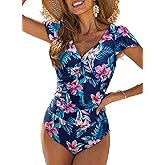 Dokotoo Women's One Piece Swimsuits with Cover up Wrap Skirt Tummy Control V-Neck 2 Piece Padded Bathing Suits