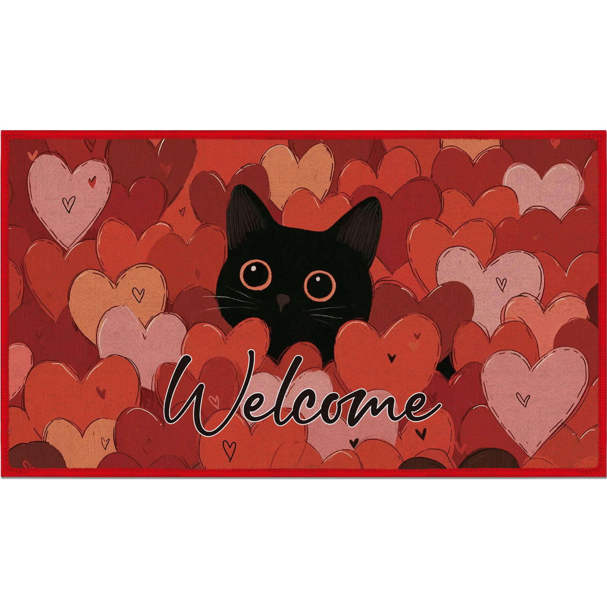 Photo 1 of Valentines Day Door Mat, Black Cat Heart Welcome Doormat, Cute Kitty Lover Front Door Mat for Porch Entryway Patio Kitchen Indoor Decor (16"×28")