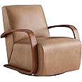 CHITA Swivel Accent Chair, Modern Arm Chair for Living Room, Cognac Brown in Faux Leather with Walnut Wood Arm
