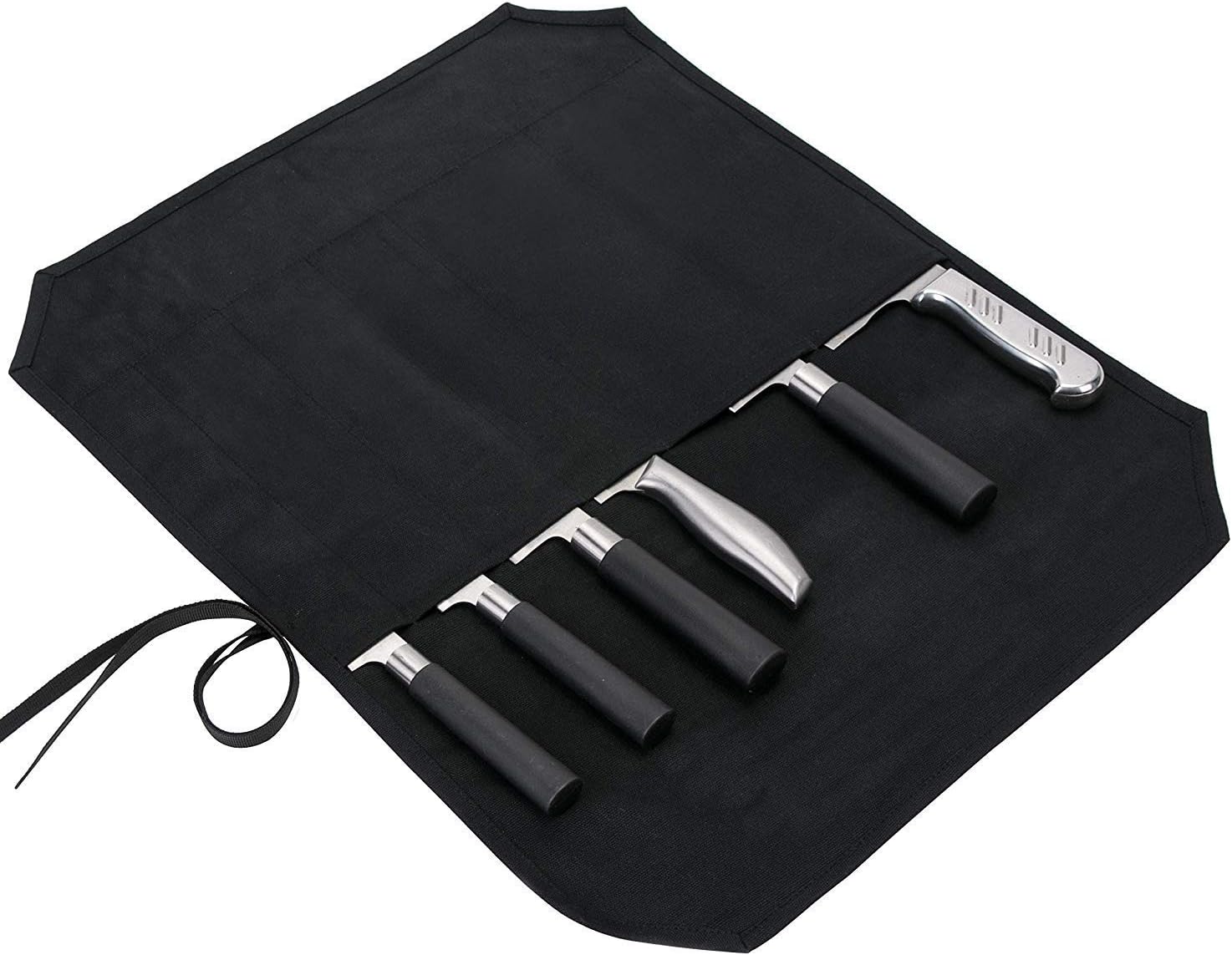 Chefs Knife Roll Bag,Waxed Canvas Knife Case Storage,Portable Chef Knife Bag,7 Slots Knife Cutlery Tool Roll Case for Camping Hiking,Heavy Duty Knife Bags Gifts for Chefs Men(Black)