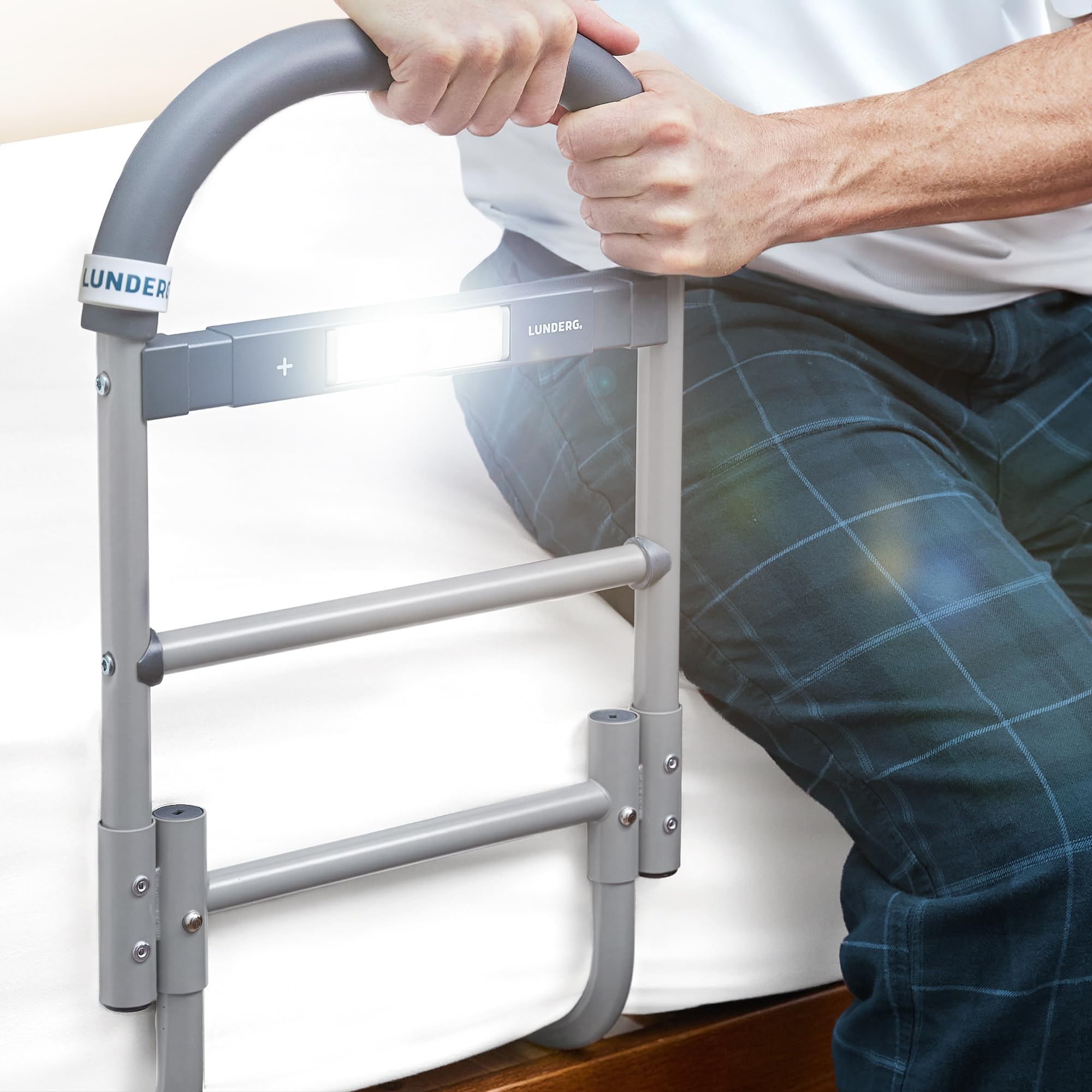 Lunderg Bed Assist Rail for Seniors with Motion-Activated Light & Non-Slip Grab Bar - Easy to Install Bed Rails for Elderly Adults Safety & Post-Surgery - Helps Reduce Falls & Support Independence