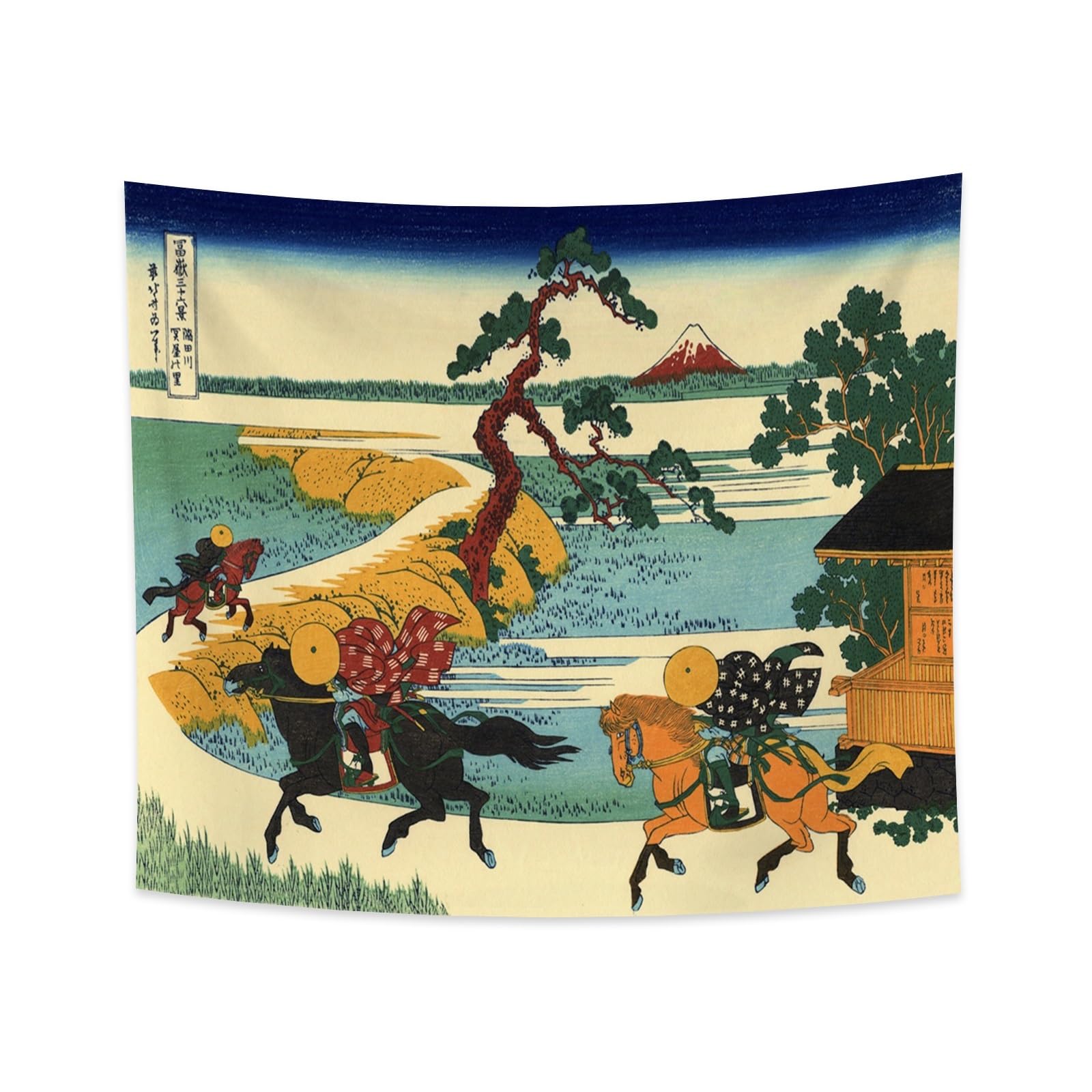 YONGFOTO 180x160cm Ukiyo-e Tapestry Mount Fuji 36 Views Room Wall Hanging the Village of Sekiya on The Sumida River Landscape Wall Art Japanese Traditional Painting Toyo Style Tapestries
