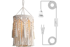 Bioaqua Boho Lamp Shade,Boho Hanging Lamp Handmade Macrame Lamp Shade Plug in Pendant Light,Bohemian Hanging Lights with Plug in Cord Light Fixtures for Boho Bedroom Decor Living Room (Type 3)