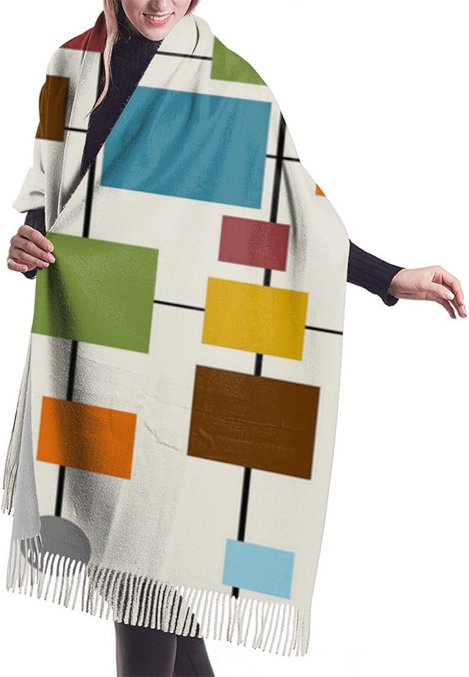 Asekngvo Damen Herbst Winter Schal Mitte des Jahrhunderts Moderne Kunst