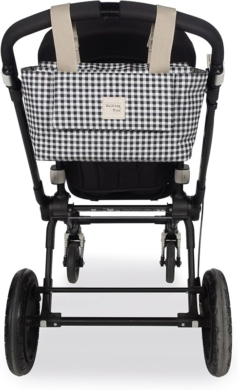 . Bolso organizador I Love Vichy. Bolsa de maternidad para silla de paseo. Asas cortas para fijar al carro. Color Negro. Medidas 31X17X12 cm.