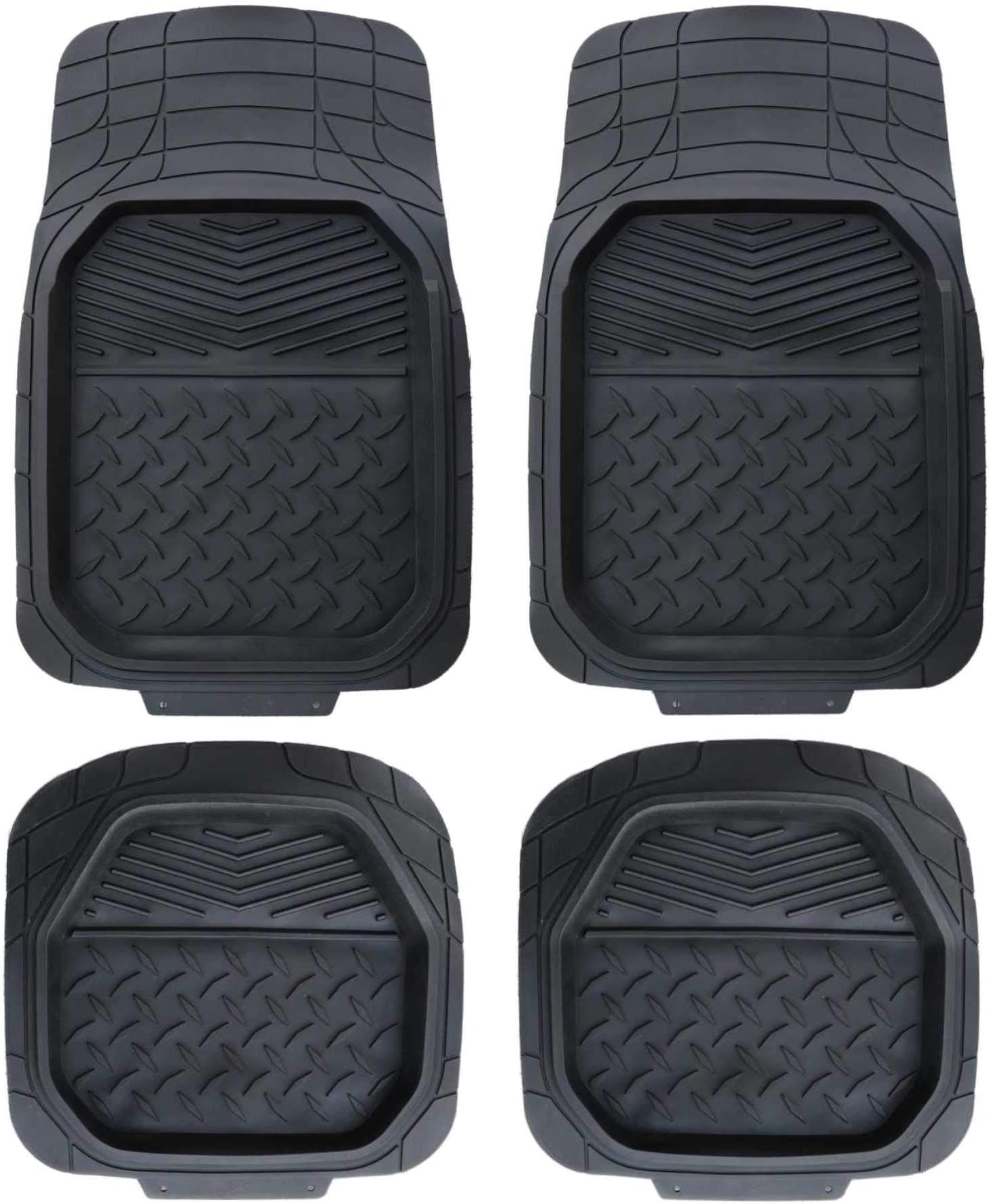 PIC AUTO Rubber Floor Mat Heavy Duty Full Set Trim to Fit for Cars SUV Van Trucks (Black, 4 Pieces)