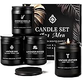 Scented Candles for Men Gift Set, Masculine Soy Candle Set with Leather, Smoke & Oak Scents – 4 Pack Manly Aromatherapy Candles for Home, Office & Relaxation Gifts for Him