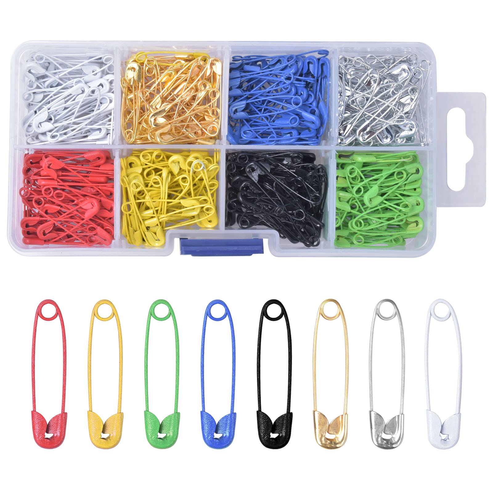 AvoDovA 400PCS Metal Safety Pins, Safety Pins for Clothes, Assorted Colors Safety Pins, Small Crafts Pins with Storage Box, Needlework Badge Pins, Safety Pins Set for Sewing Clothing DIY Crafts, 25mm