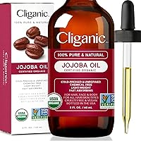 Cliganic USDA Organic Jojoba Oil, 100% Pure (60ml) | Natural Cold Pressed Unrefined Hexane Free Oil for Hair & Face | Base Ca